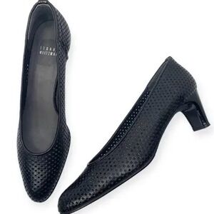 Stuart Weitzman Black Leather Perforated Heels Size 8.5.